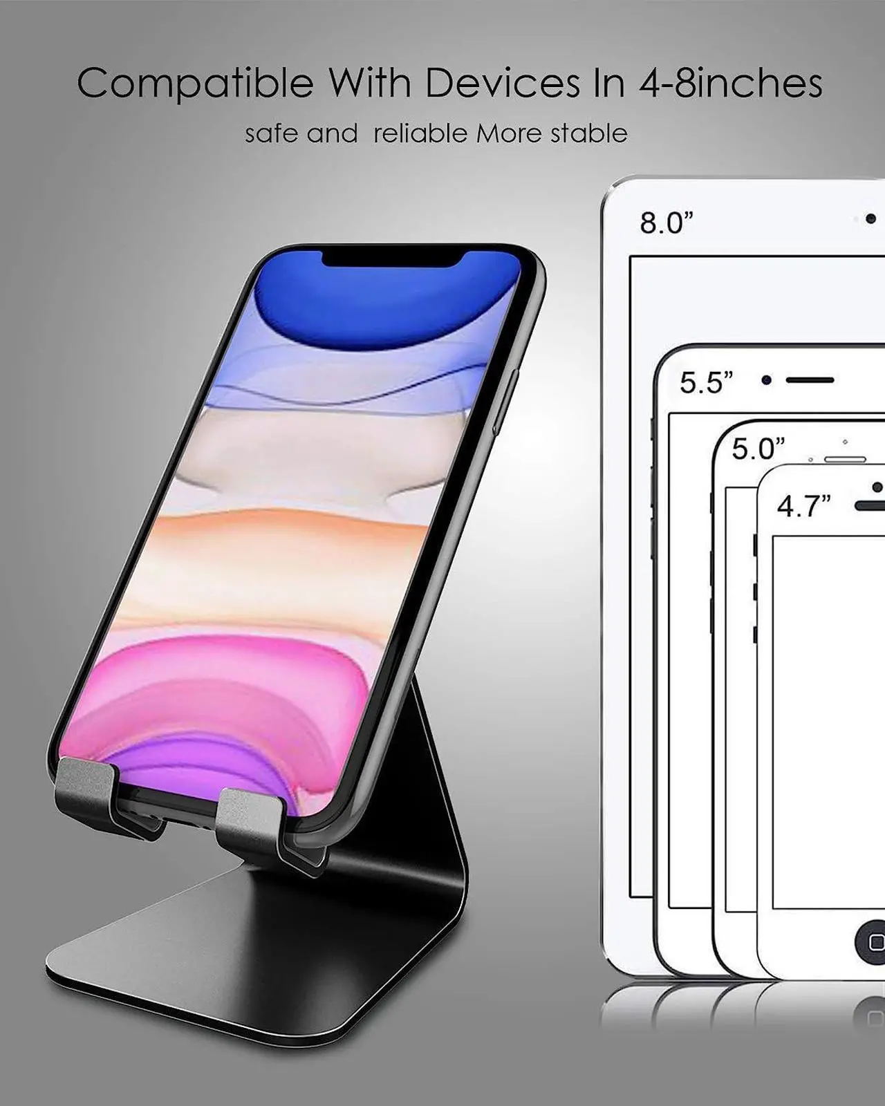 Alt view image 4 of 7 - CreaDream Cell Phone Stand, Cradle, Holder, Aluminum Desktop Stand Compatible with Switch, All Smart Phone, iPhone 11 Pro Xs Max Xr X Se 8 7 6 6s Plus SE 5 5s-Black, Welcome to consult