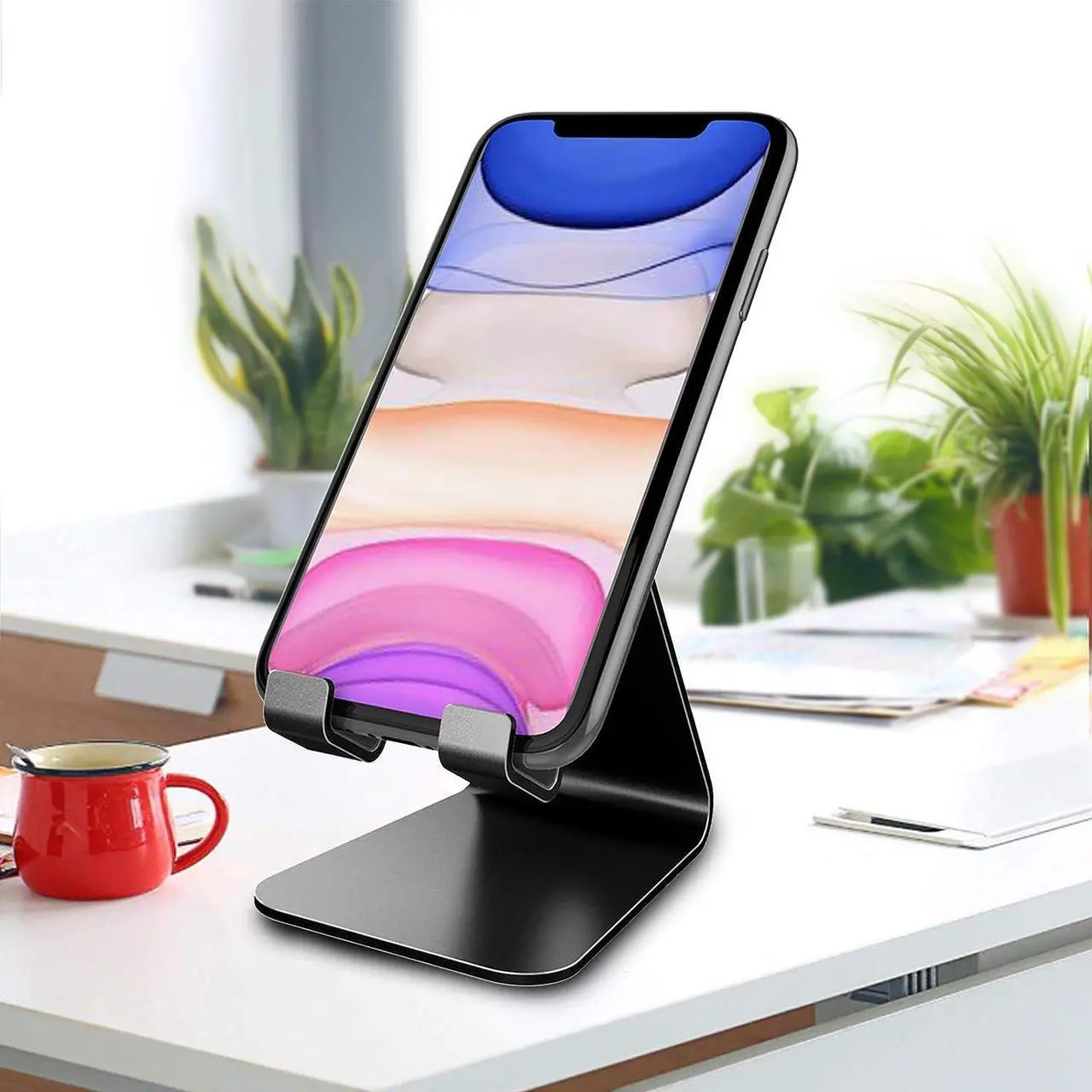 Alt view image 3 of 7 - CreaDream Cell Phone Stand, Cradle, Holder, Aluminum Desktop Stand Compatible with Switch, All Smart Phone, iPhone 11 Pro Xs Max Xr X Se 8 7 6 6s Plus SE 5 5s-Black, Welcome to consult