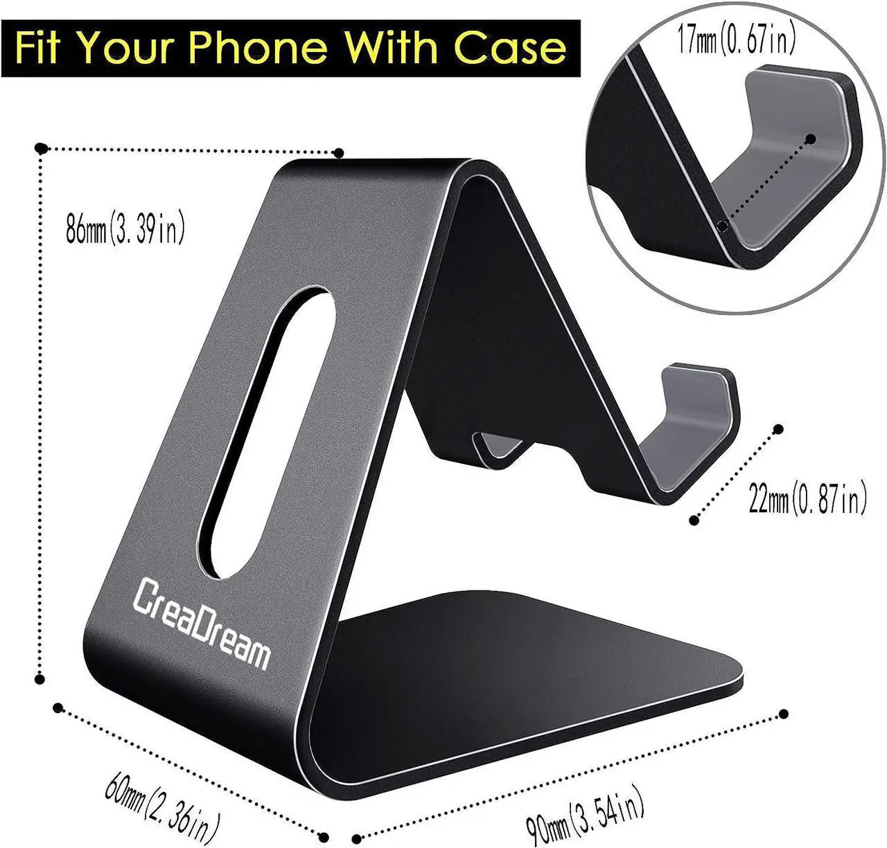 Alt view image 5 of 7 - CreaDream Cell Phone Stand, Cradle, Holder, Aluminum Desktop Stand Compatible with Switch, All Smart Phone, iPhone 11 Pro Xs Max Xr X Se 8 7 6 6s Plus SE 5 5s-Black, Welcome to consult