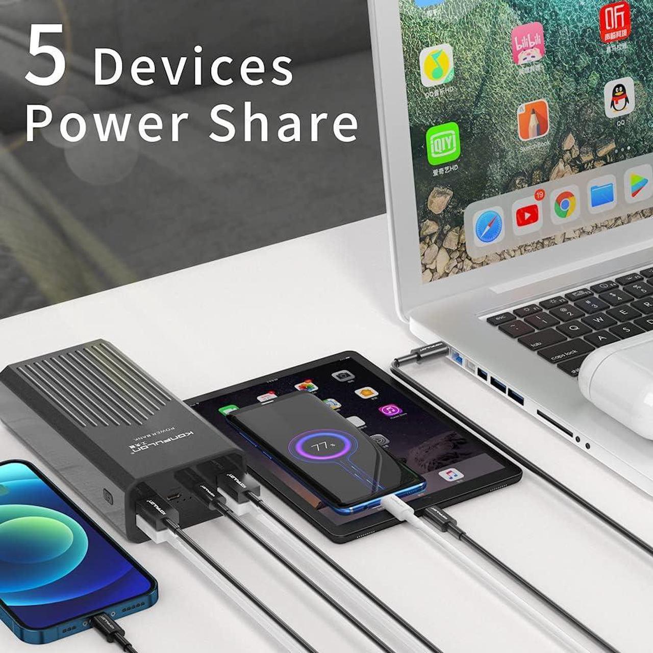 Alt view image 2 of 7 - Power Bank 40000mah Portable Charger 20W USB-C Battery Pack with 5 Outputs & 2 Inputs External Battery Cell Phone Charger with Phone Holder Compatible with iPhone 12, MacBook Pro and Samsung