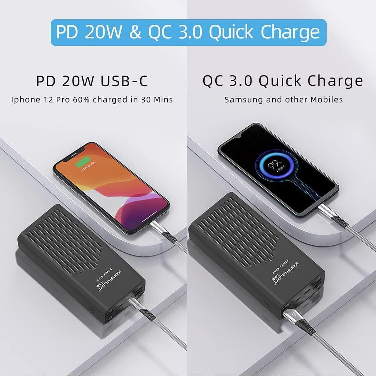 Alt view image 3 of 7 - Power Bank 40000mah Portable Charger 20W USB-C Battery Pack with 5 Outputs & 2 Inputs External Battery Cell Phone Charger with Phone Holder Compatible with iPhone 12, MacBook Pro and Samsung