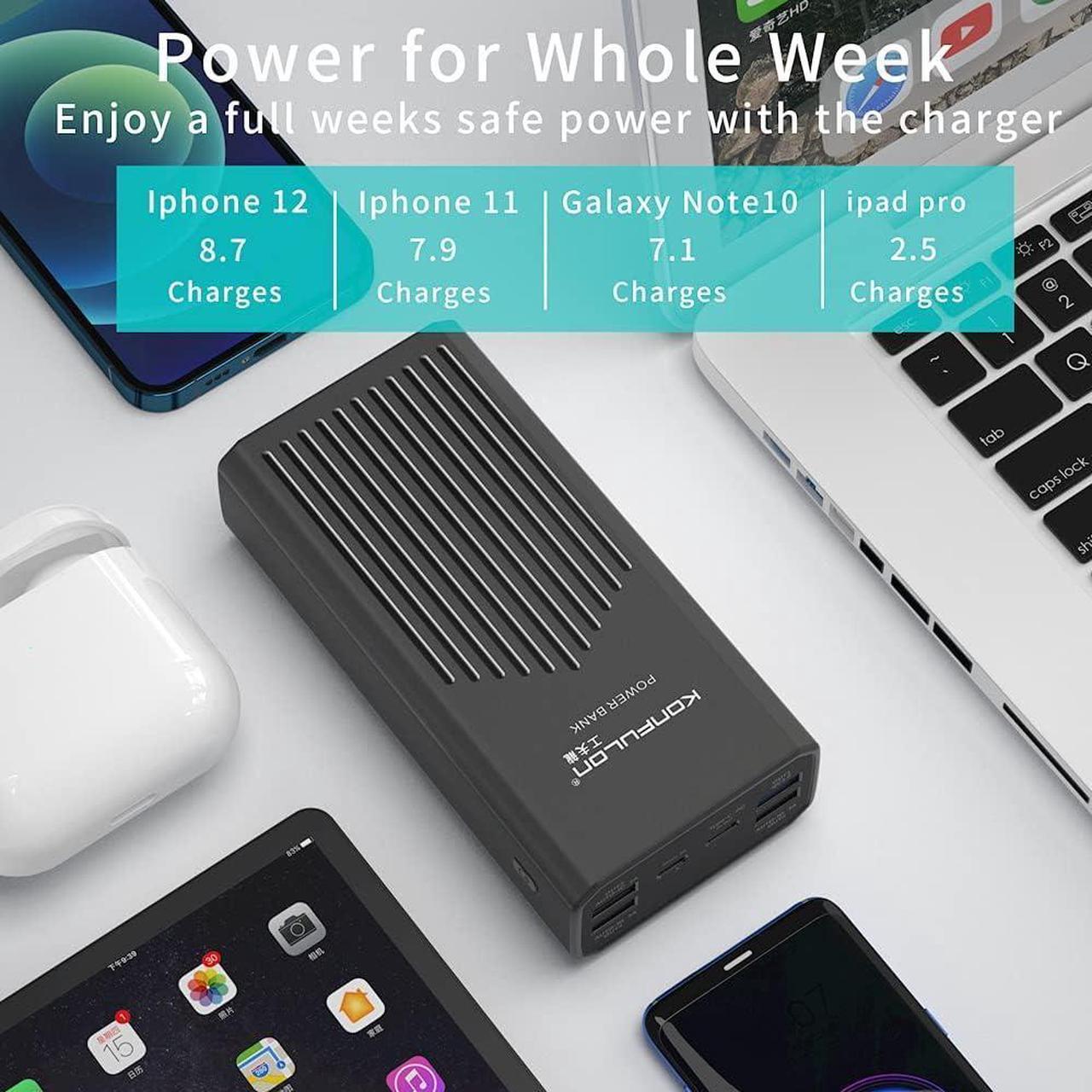 Alt view image 5 of 7 - Power Bank 40000mah Portable Charger 20W USB-C Battery Pack with 5 Outputs & 2 Inputs External Battery Cell Phone Charger with Phone Holder Compatible with iPhone 12, MacBook Pro and Samsung