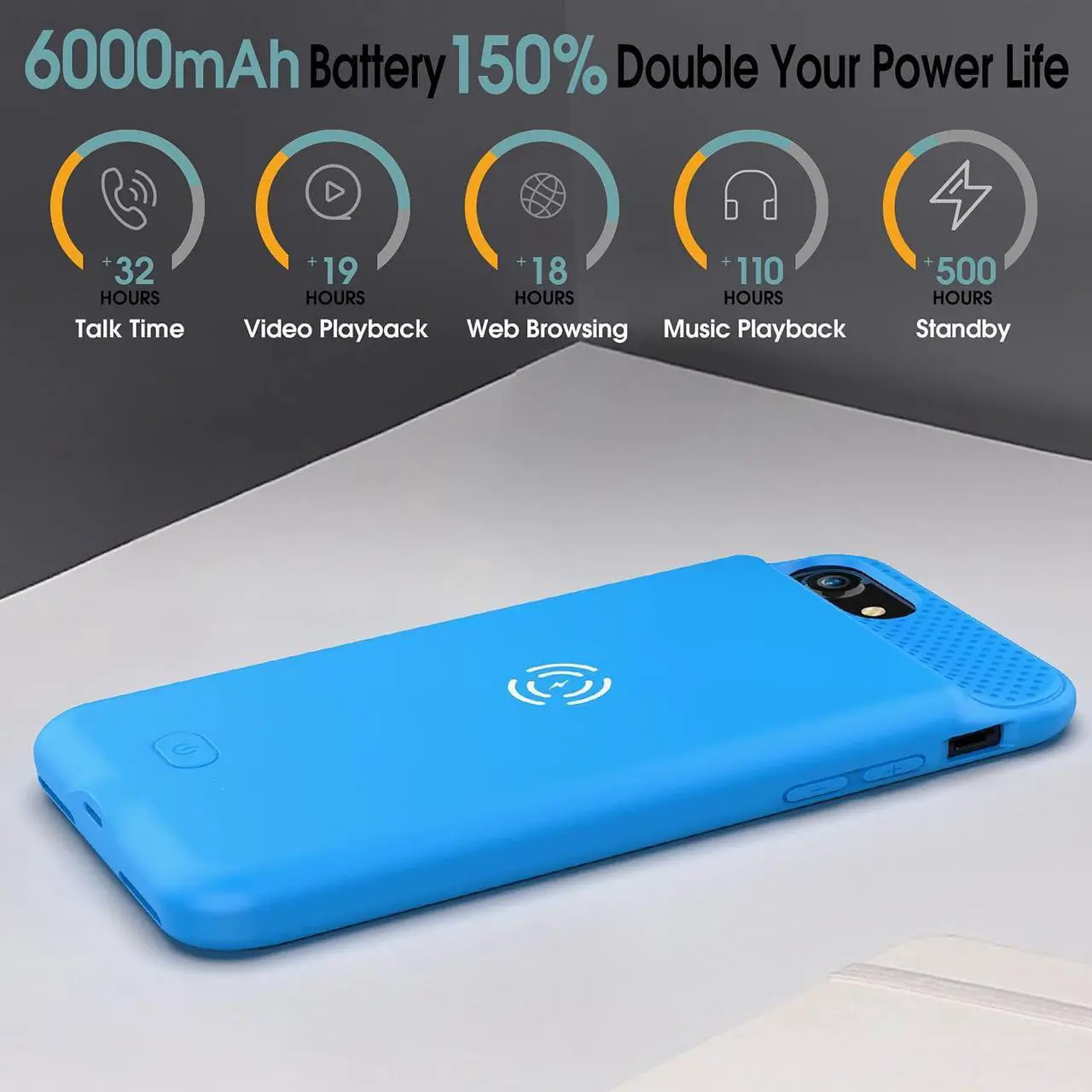 Alt view image 3 of 5 - BOPPS Battery Case for iPhone 8/7/6s/6/SE/SE 2022, Powerful 6000mAh Ultra Slim iPhone Charging Case 360°Protection Rechargeable Extended Battery Pack Charger Case for iPhone 8/7/6s/6/SE-4.7"