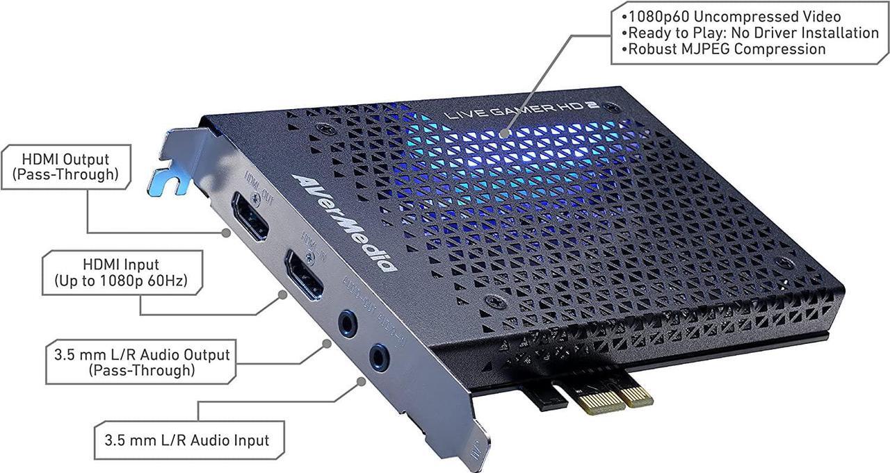 Alt view image 2 of 4 - AVerMedia Live Gamer HD 2-PCIe Internal Game Capture Card, Record and Stream in 1080p 60 with Multi-Card Support, Low-Latency Pass-Through on Xbox series x/s, PS5, Nintendo Switch, Windows 10 (GC570)