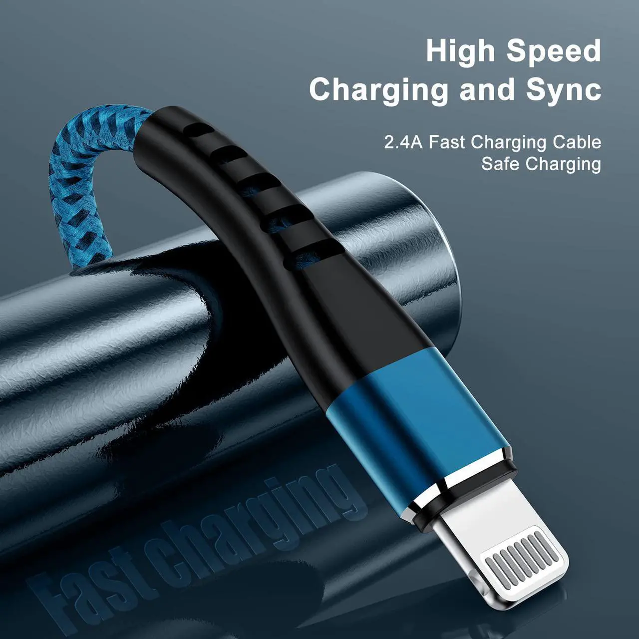 Alt view image 3 of 7 - 2Pack for iPhone Charger Cord 6FT Lighting Cable 6 Feet to USB Charging Cable Nylon Braided Charging Cord 6 Foot Compatible with iPhone 14 13 12 11 X XS XR 15 Pad - Blue