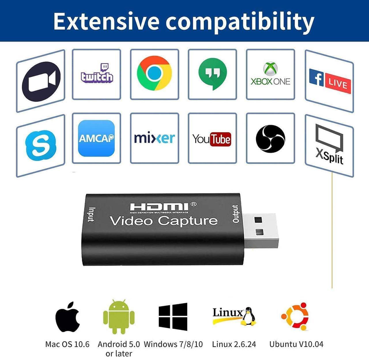 Alt view image 6 of 7 - Video Capture Card, Hdmi Video Capture Card, USB Capture Card,4K HDMI to USB2.0, Record via DSLR Camcorder Cam for High Definition Acquisition, for Broadcasting, Amamzing Record, Meeting,ect. (Black)
