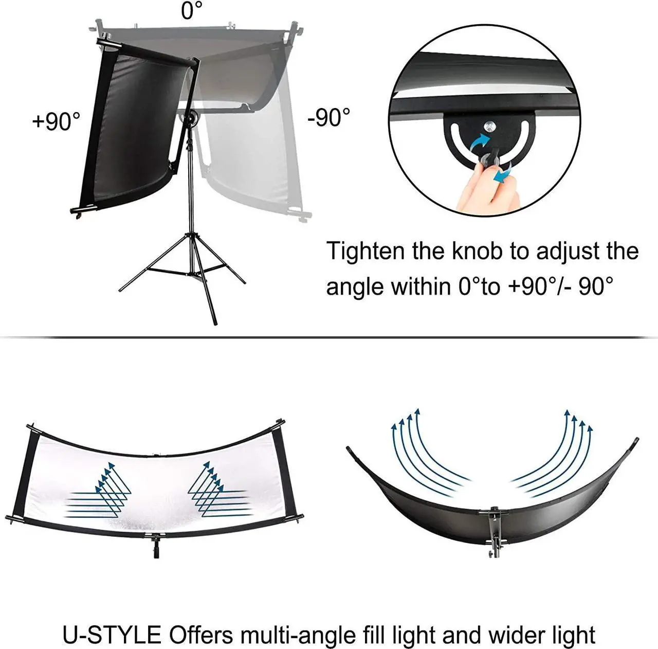 Alt view image 3 of 7 - FUDESY Clamshell Light Reflector/Diffuser,67"x24" Curved Photography Lighting Reflector for Photo Video Studio Shooting with Black/Silver/White/Gold Reflectors,Carry Bag