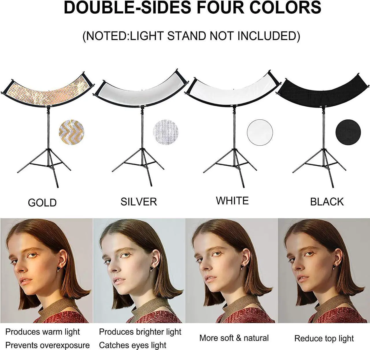 Alt view image 4 of 7 - FUDESY Clamshell Light Reflector/Diffuser,67"x24" Curved Photography Lighting Reflector for Photo Video Studio Shooting with Black/Silver/White/Gold Reflectors,Carry Bag