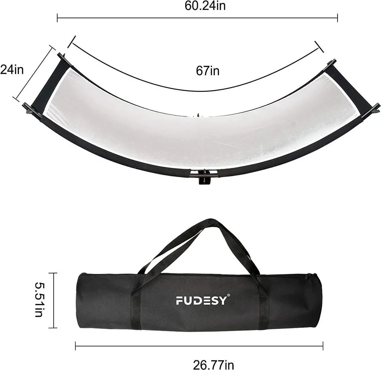 Alt view image 5 of 7 - FUDESY Clamshell Light Reflector/Diffuser,67"x24" Curved Photography Lighting Reflector for Photo Video Studio Shooting with Black/Silver/White/Gold Reflectors,Carry Bag