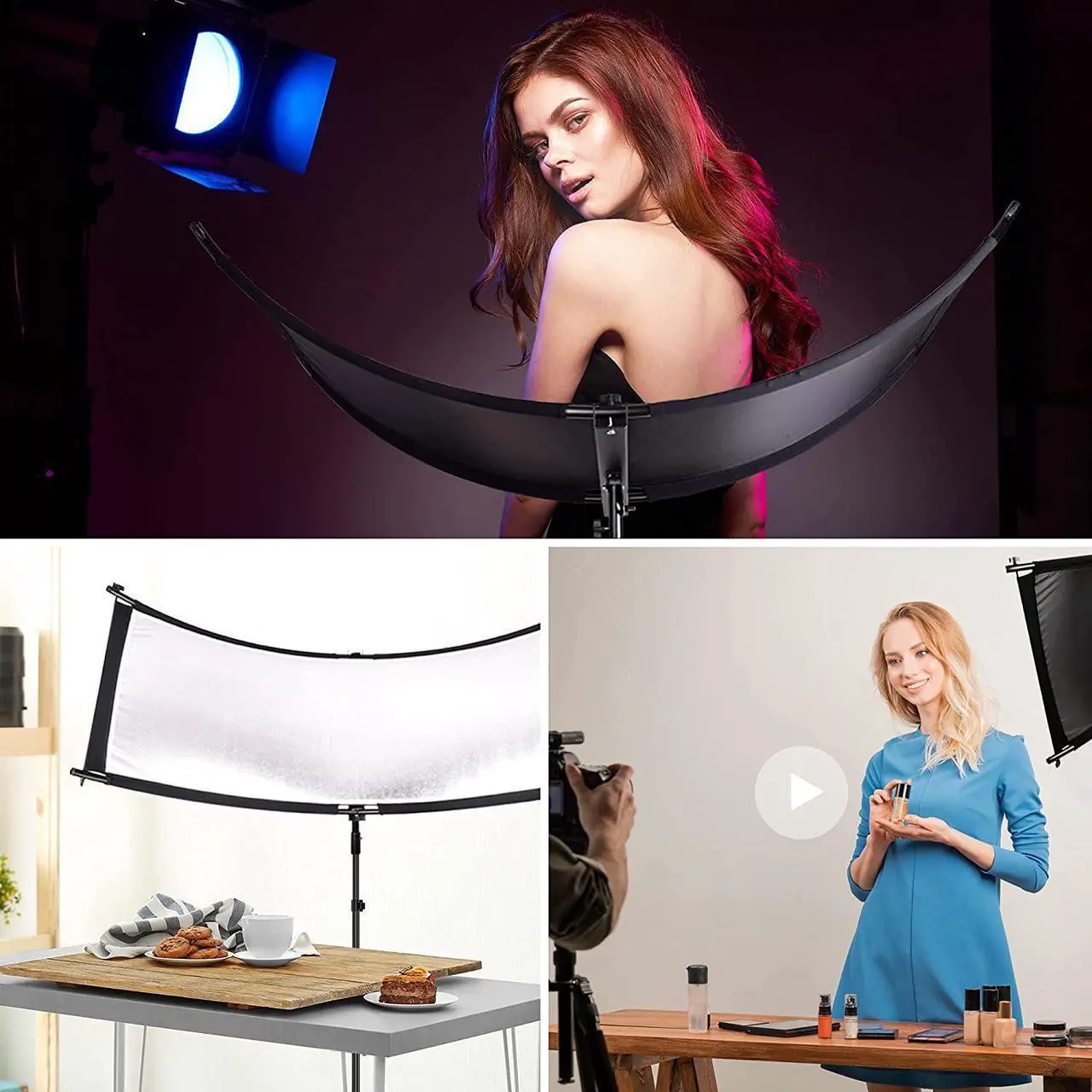 Alt view image 7 of 7 - FUDESY Clamshell Light Reflector/Diffuser,67"x24" Curved Photography Lighting Reflector for Photo Video Studio Shooting with Black/Silver/White/Gold Reflectors,Carry Bag