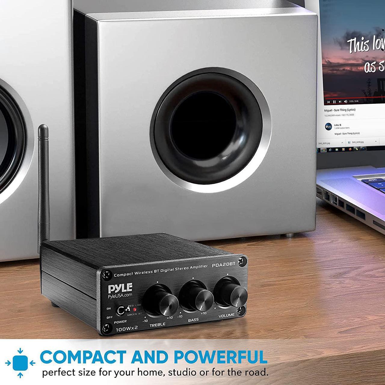 Alt view image 3 of 7 - Bluetooth HiFi Mini Audio Amplifier - Class D Digital Desktop PC Stereo Amplifier Receiver (2 x 100 Watt MAX) Aluminum Diecast- Pyle PDA20BT, Welcome to consult