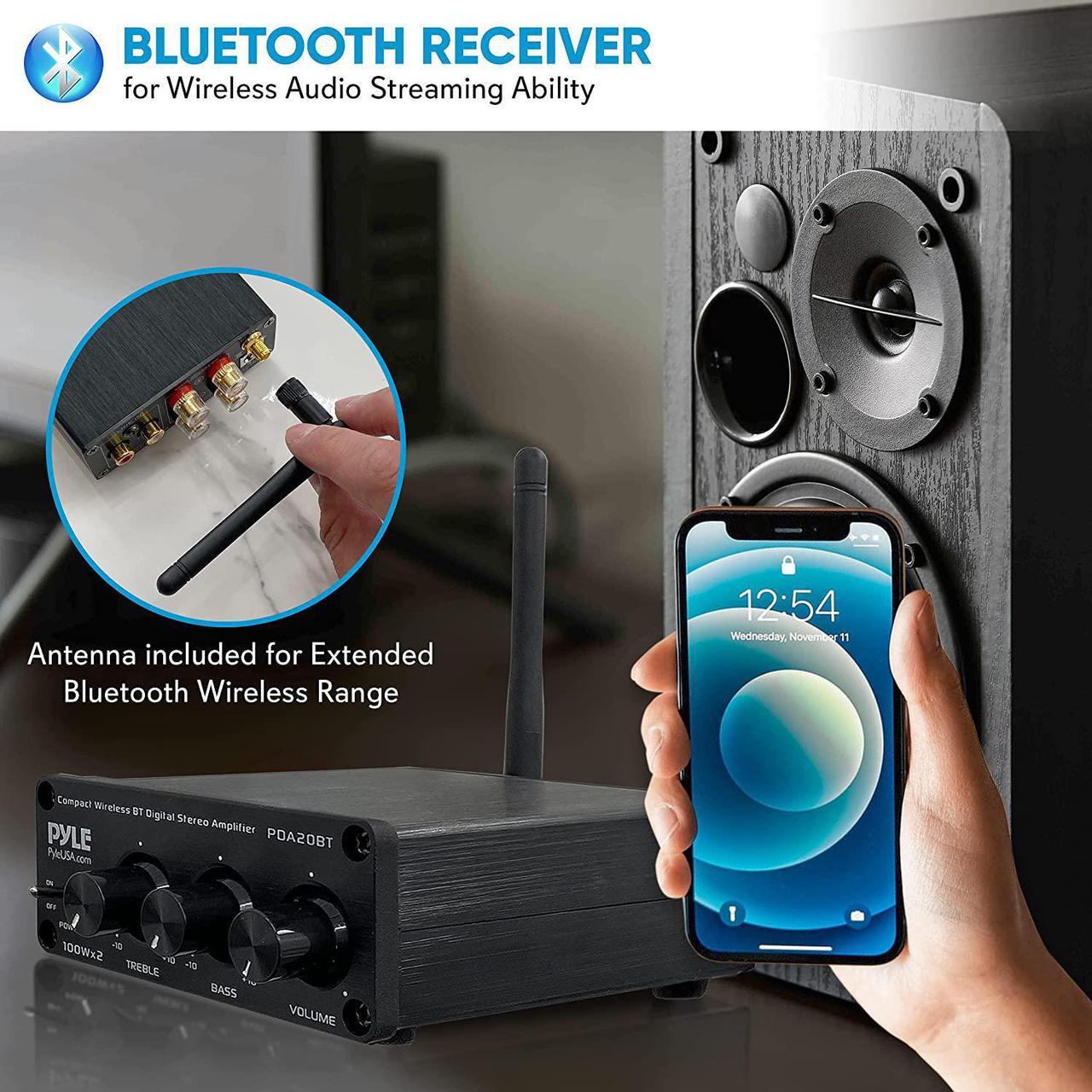Alt view image 5 of 7 - Bluetooth HiFi Mini Audio Amplifier - Class D Digital Desktop PC Stereo Amplifier Receiver (2 x 100 Watt MAX) Aluminum Diecast- Pyle PDA20BT, Welcome to consult