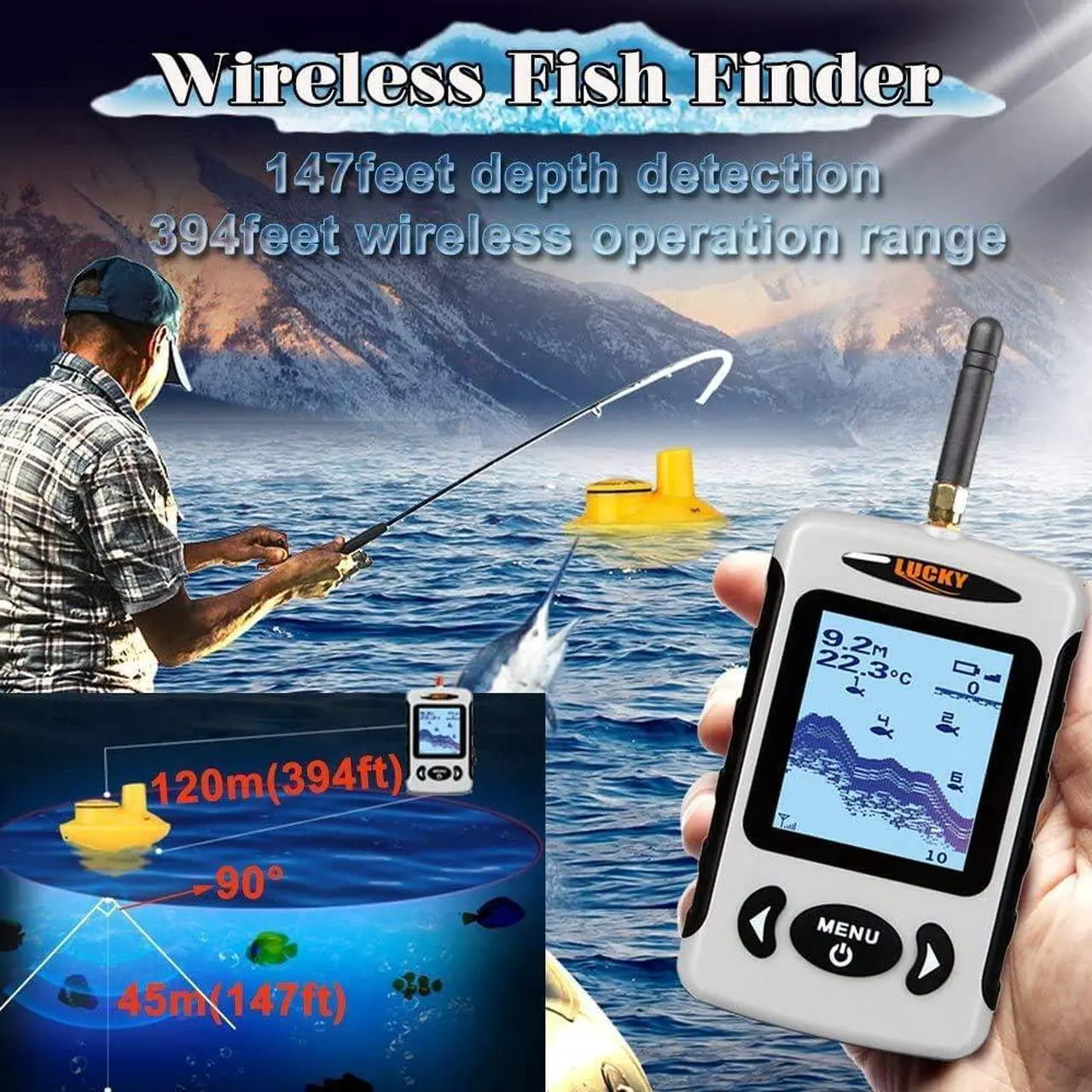 Alt view image 2 of 7 - Sonar Handheld Fish Finder Wireless Transducer Handheld Fish Finders Boat Kayak LCD Depth Finder Portable Display Sensor