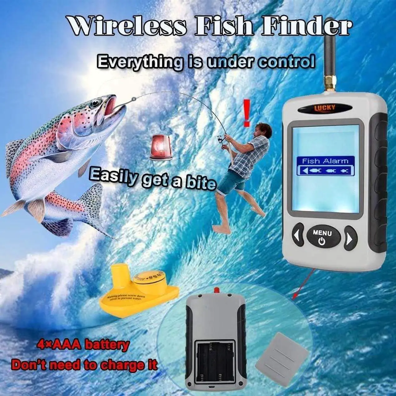 Alt view image 3 of 7 - Sonar Handheld Fish Finder Wireless Transducer Handheld Fish Finders Boat Kayak LCD Depth Finder Portable Display Sensor