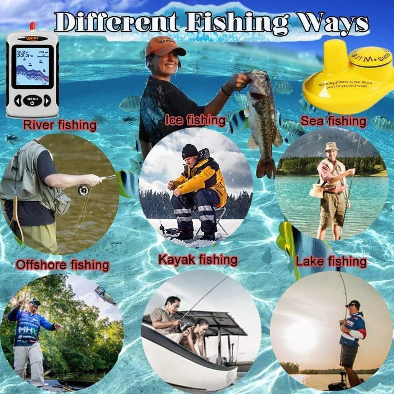 Alt view image 5 of 7 - Sonar Handheld Fish Finder Wireless Transducer Handheld Fish Finders Boat Kayak LCD Depth Finder Portable Display Sensor