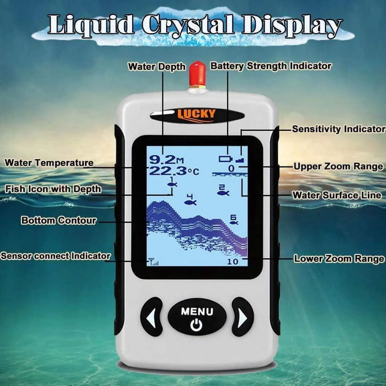 Alt view image 6 of 7 - Sonar Handheld Fish Finder Wireless Transducer Handheld Fish Finders Boat Kayak LCD Depth Finder Portable Display Sensor