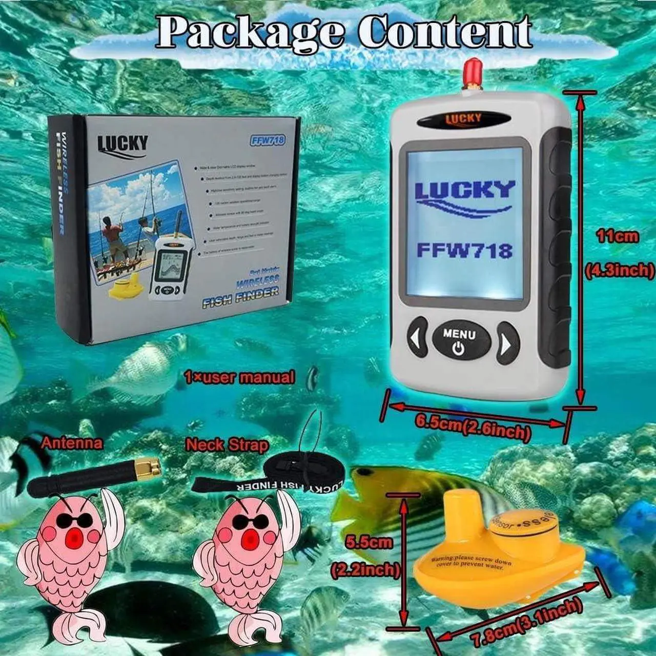 Alt view image 7 of 7 - Sonar Handheld Fish Finder Wireless Transducer Handheld Fish Finders Boat Kayak LCD Depth Finder Portable Display Sensor