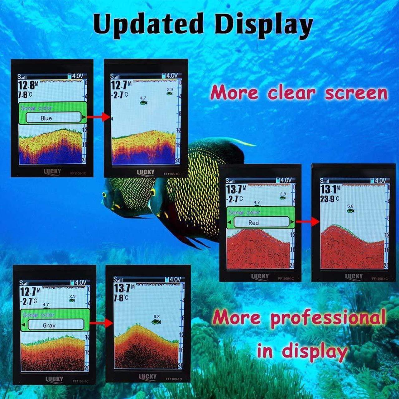 Alt view image 3 of 7 - Portable Fish Finder Transducer Sonar Sensor 147 Feet Water Depth Finder LCD Screen Echo Sounder Fishfinder with Fish Attractive Lamp for Ice Fishing Sea Fishing