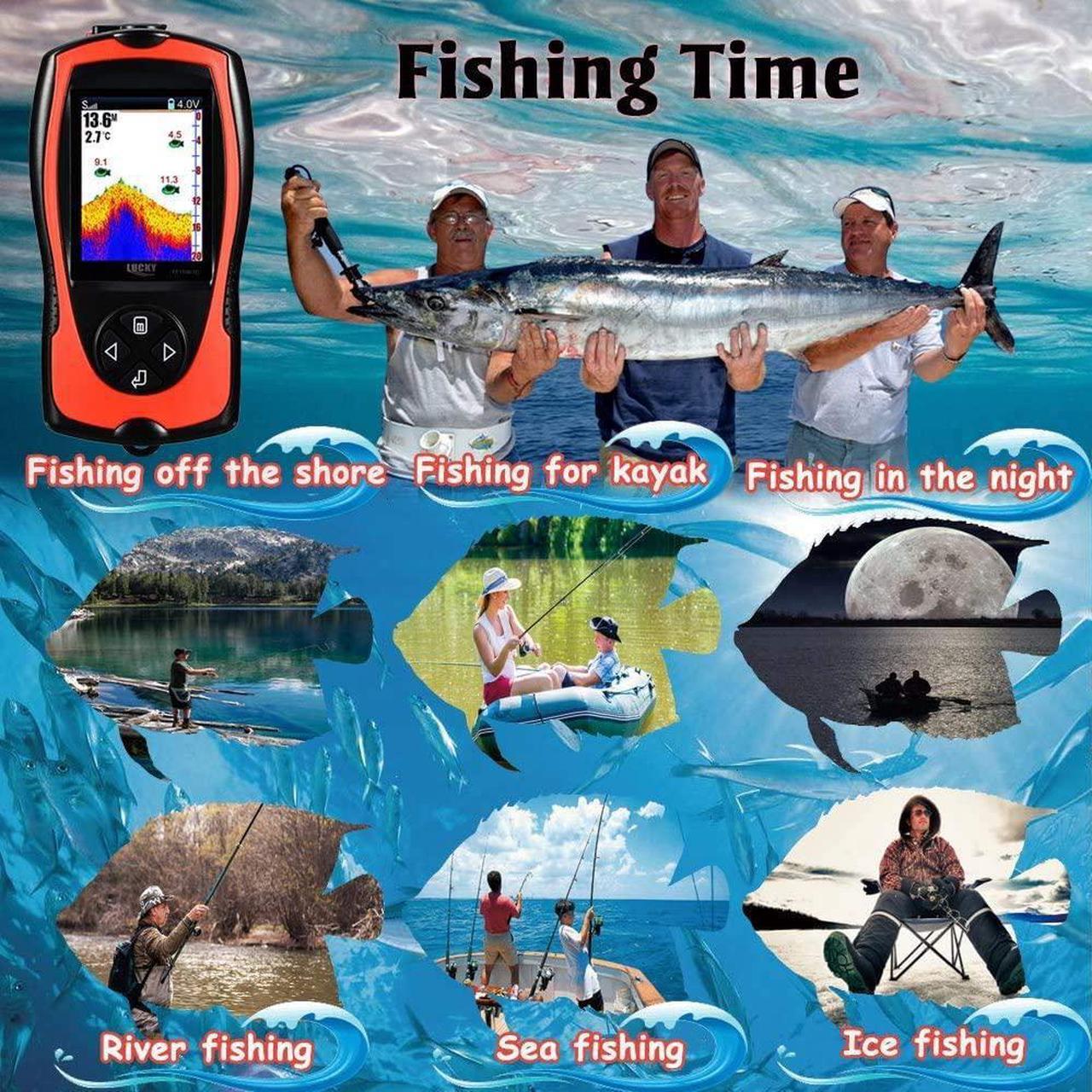 Alt view image 5 of 7 - Portable Fish Finder Transducer Sonar Sensor 147 Feet Water Depth Finder LCD Screen Echo Sounder Fishfinder with Fish Attractive Lamp for Ice Fishing Sea Fishing