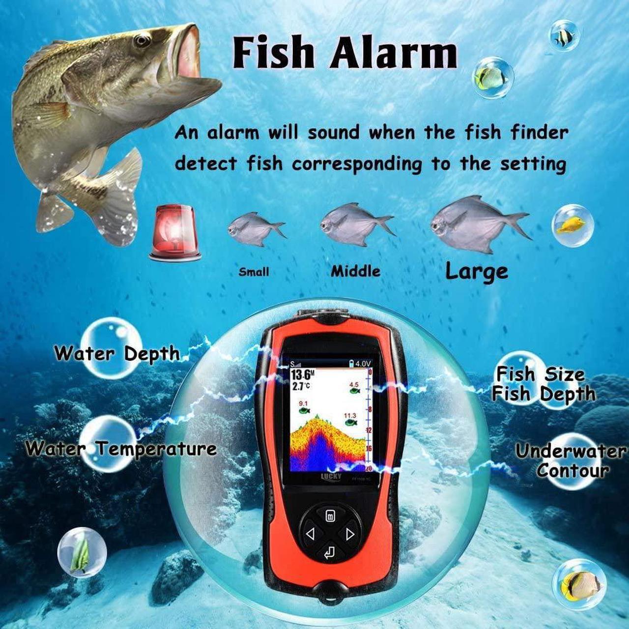 Alt view image 4 of 7 - Portable Fish Finder Transducer Sonar Sensor 147 Feet Water Depth Finder LCD Screen Echo Sounder Fishfinder with Fish Attractive Lamp for Ice Fishing Sea Fishing