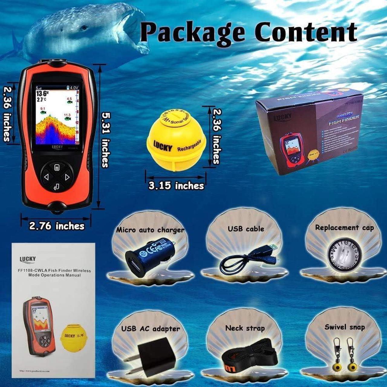Alt view image 7 of 7 - Portable Fish Finder Transducer Sonar Sensor 147 Feet Water Depth Finder LCD Screen Echo Sounder Fishfinder with Fish Attractive Lamp for Ice Fishing Sea Fishing
