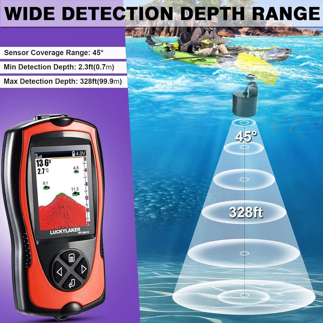 Alt view image 7 of 7 - Portable Display Fish Finder Boat Handheld Transducer Fish Finders Kayak Water Sensor Depth Finder LCD Wired Cable Ice Sea Fishing