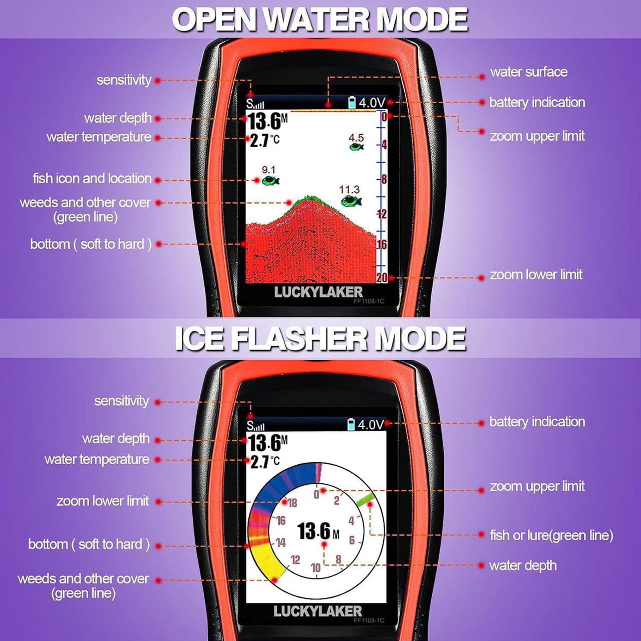 Alt view image 6 of 7 - Portable Display Fish Finder Boat Handheld Transducer Fish Finders Kayak Water Sensor Depth Finder LCD Wired Cable Ice Sea Fishing