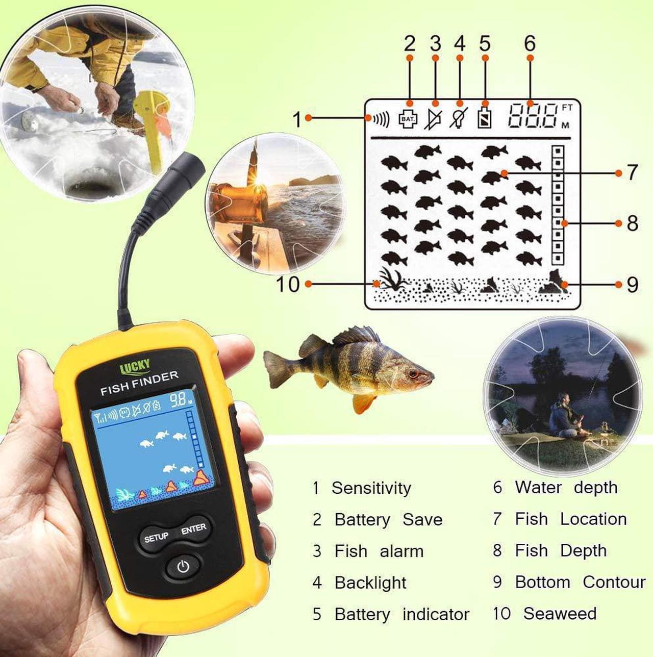 Alt view image 3 of 7 - Small Portable Fish Finder Kayak Sonar Handheld Fish Finders Ice Fishing Castable Depth Finder Boat Fisherman Gifts