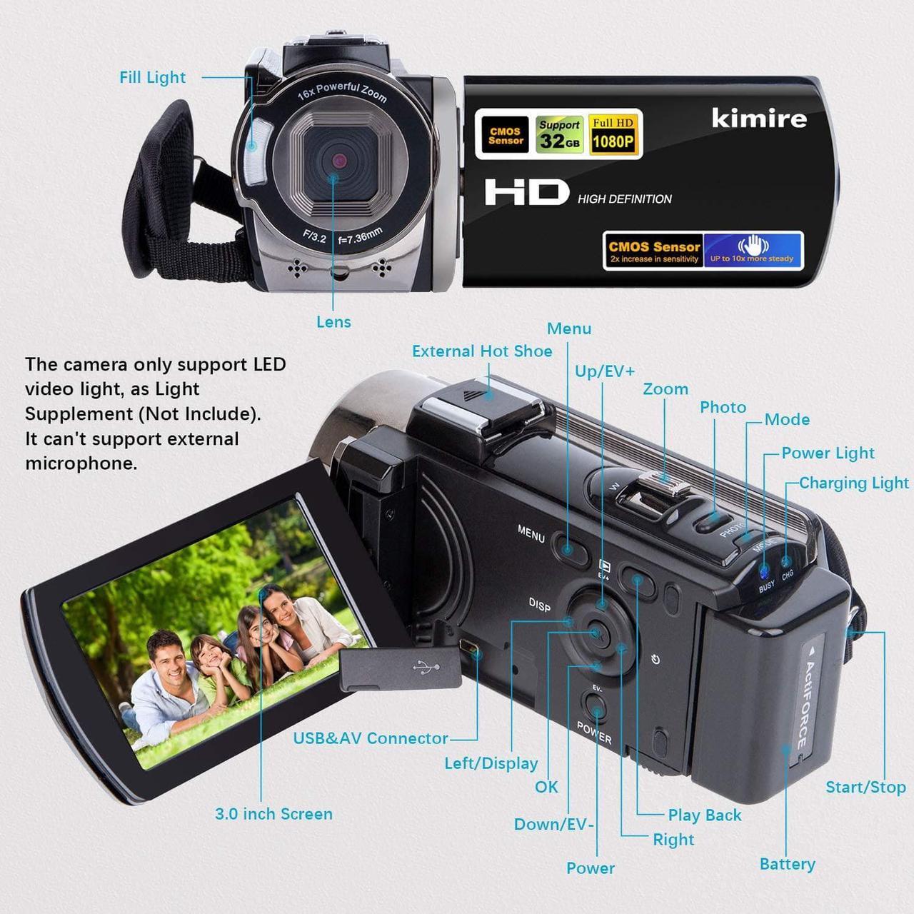 Alt view image 2 of 7 - Video Camera Camcorder Digital Camera Recorder Full HD 1080P 15FPS 24MP 3.0 Inch 270 Degree Rotation LCD 16X Digital Zoom Camcorder Camera with 2 Batteries(Black)