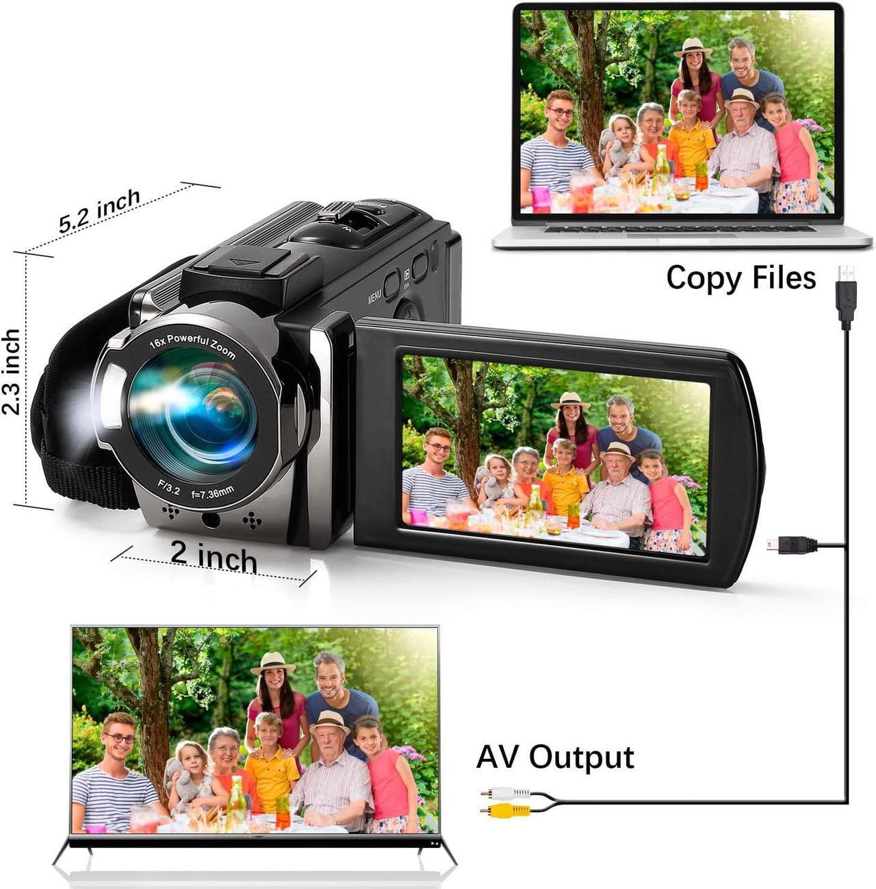 Alt view image 4 of 7 - Video Camera Camcorder Digital Camera Recorder Full HD 1080P 15FPS 24MP 3.0 Inch 270 Degree Rotation LCD 16X Digital Zoom Camcorder Camera with 2 Batteries(Black)