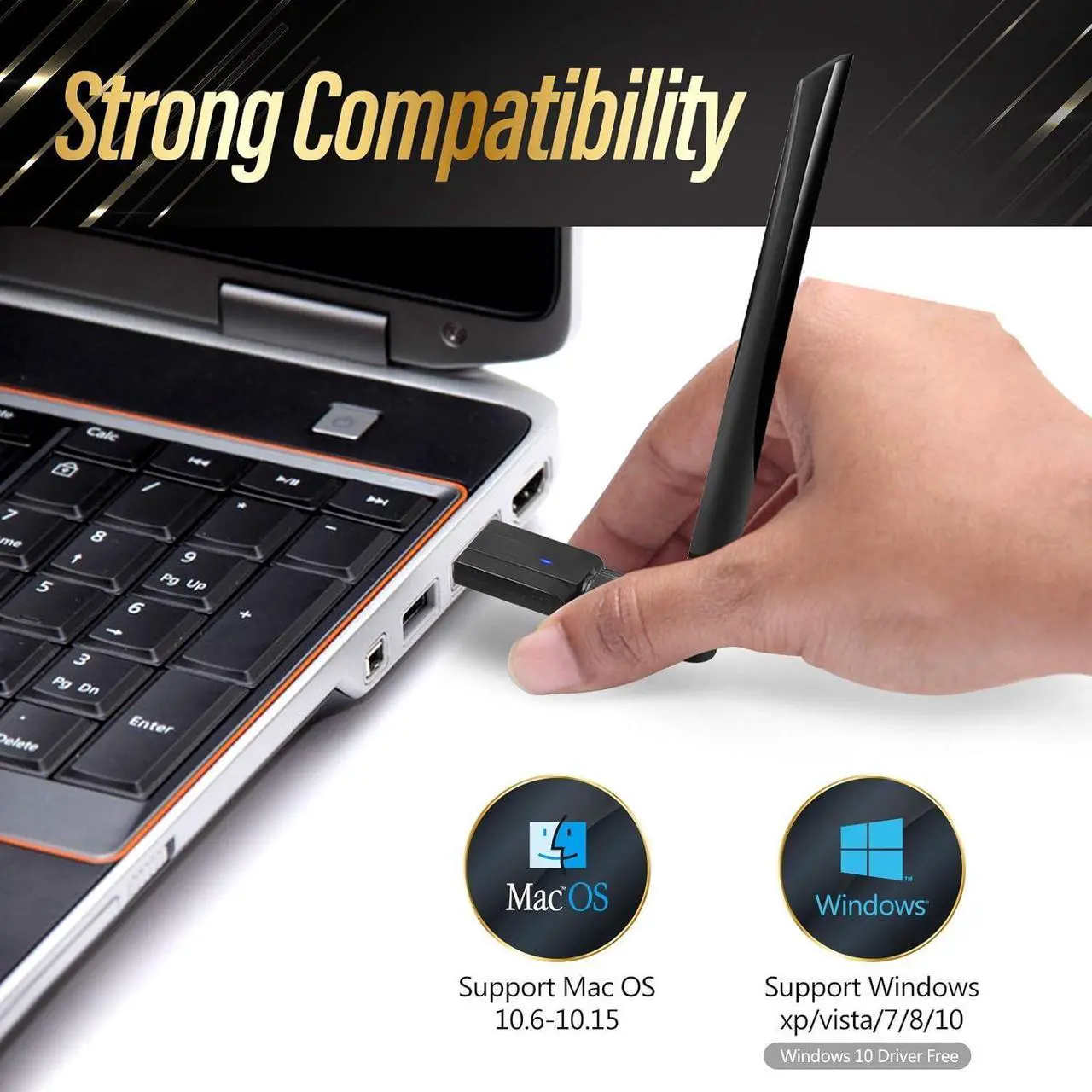 Alt view image 3 of 7 - USB WiFi Adapter  1200M WiFi Dongle High Speed 802.11ac 5dBi Dual Band 2.4/5GHz Wireless Network Adapter for PC/Desktop/Tablet/Laptop, Compatible with Windows, Mac OS X