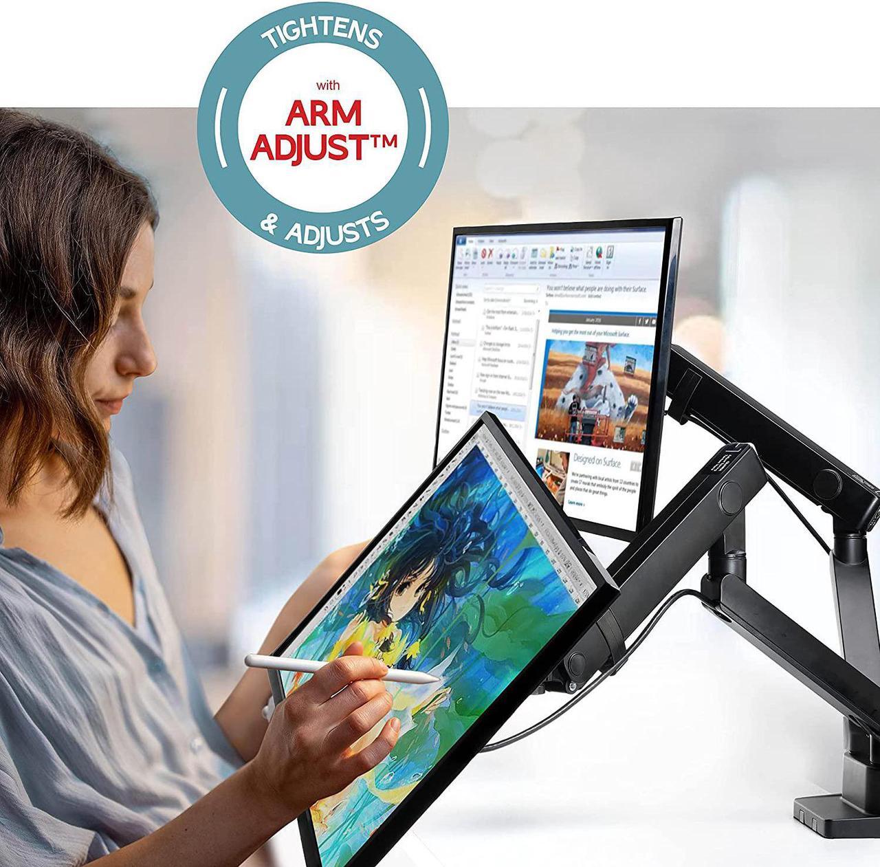 Alt view image 2 of 7 - Dual Monitor Arm, Dual Monitor Mount, Dual Monitor Desk Mount up to 32 Inch Computer Screens, Dual Monitor Stand VESA Mount, Monitor Mount & Monitor Arms for 2 Monitors, Computer Monitor Arms in Black