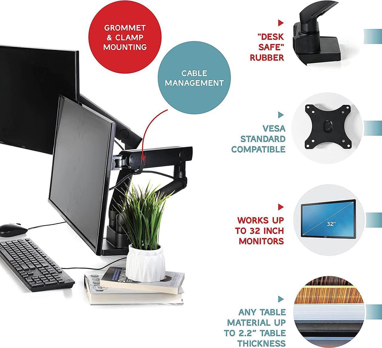 Alt view image 5 of 7 - Dual Monitor Arm, Dual Monitor Mount, Dual Monitor Desk Mount up to 32 Inch Computer Screens, Dual Monitor Stand VESA Mount, Monitor Mount & Monitor Arms for 2 Monitors, Computer Monitor Arms in Black