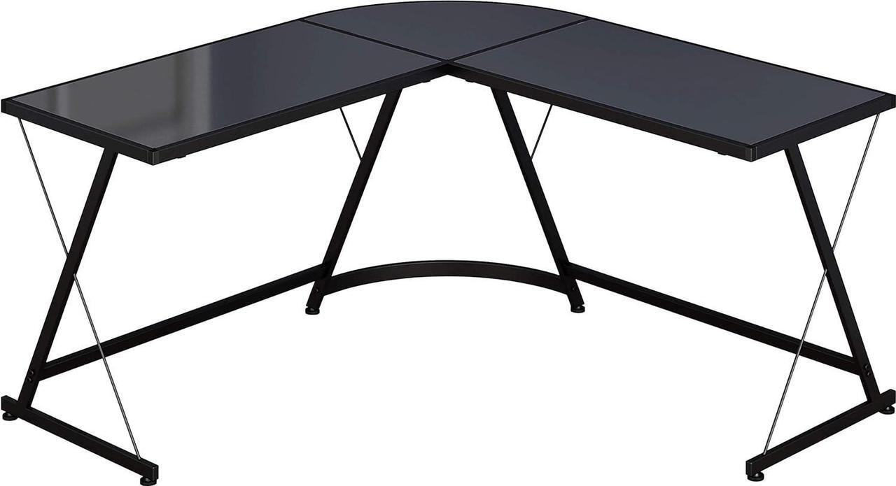 Alt view image 2 of 3 - SHW Gaming Desk Computer L-Shape Corner Studio Table, Black, Glass Top