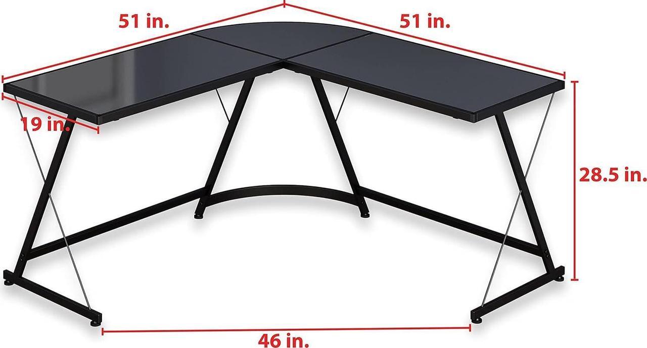 Main image of SHW Gaming Desk Computer L-Shape Corner Studio Table, Black, Glass Top