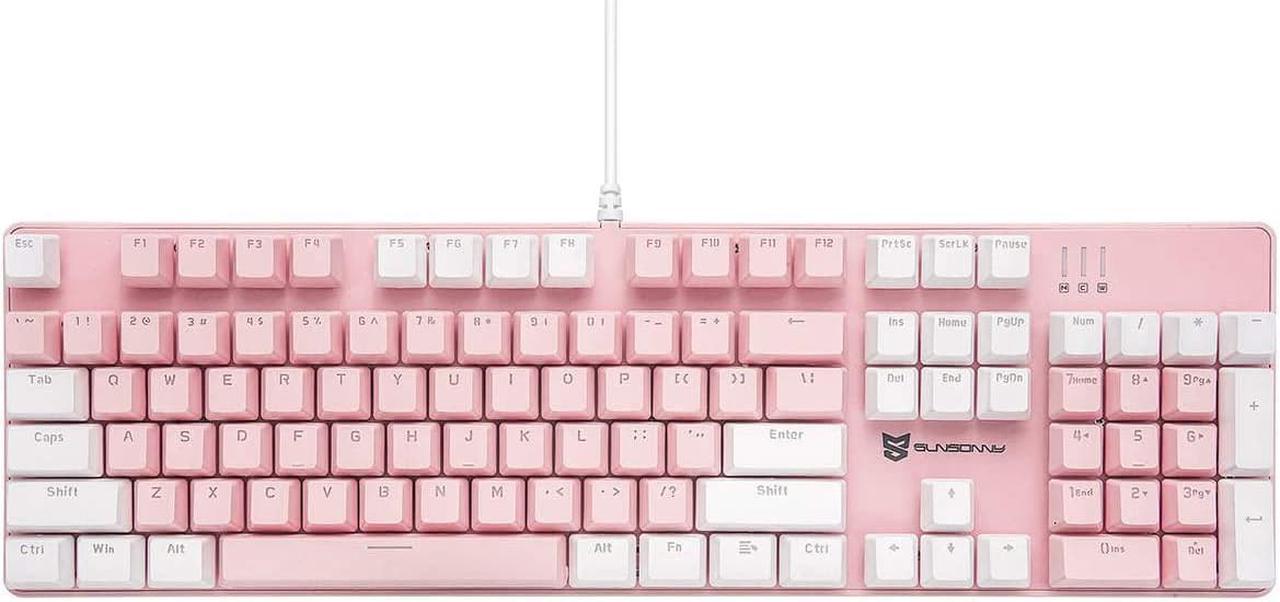 Merdia Mechanical Keyboard Gaming Keyboard | Blue Switch Pink & White Backlit Keyboard | 104 Keys US Layout | Wired Gaming Keyboard | Hot Swappable Mechanical Keyboard | PC Gaming Keyboards