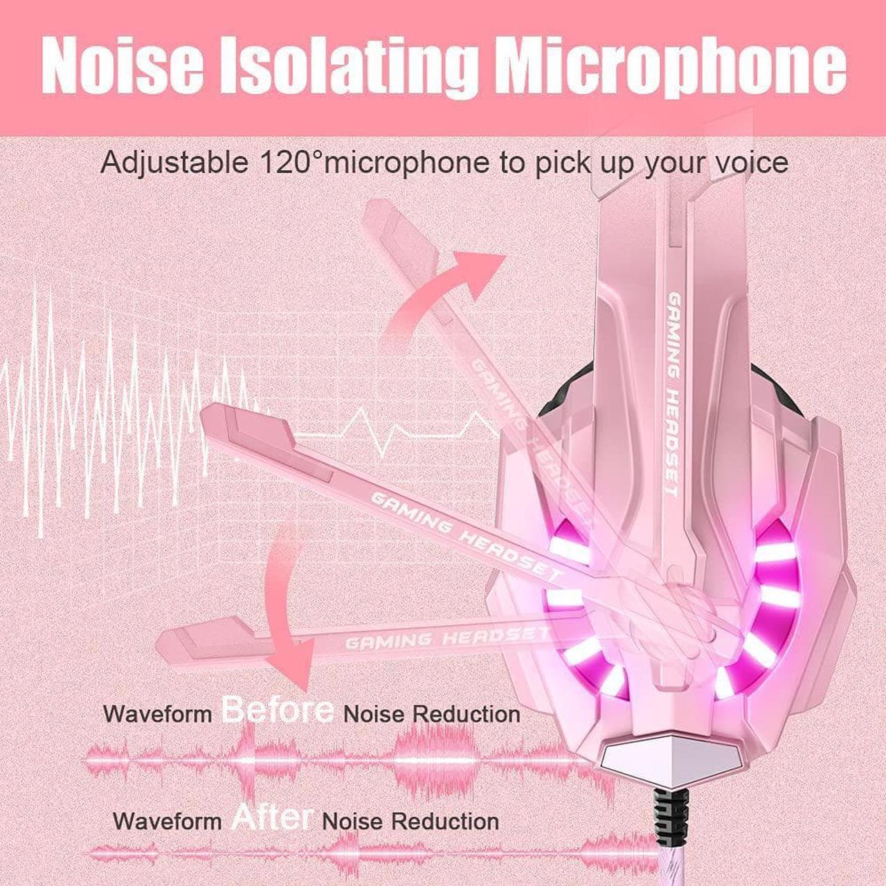 Alt view image 4 of 7 - BENGOO G9000 Professional Gaming Headset for PS4, PC, Xbox One Controller, Noise Cancelling Over Ear Headphones with Mic, LED Light, Bass Surround, Soft Memory Earmuffs for Laptop Nintendo - Pink