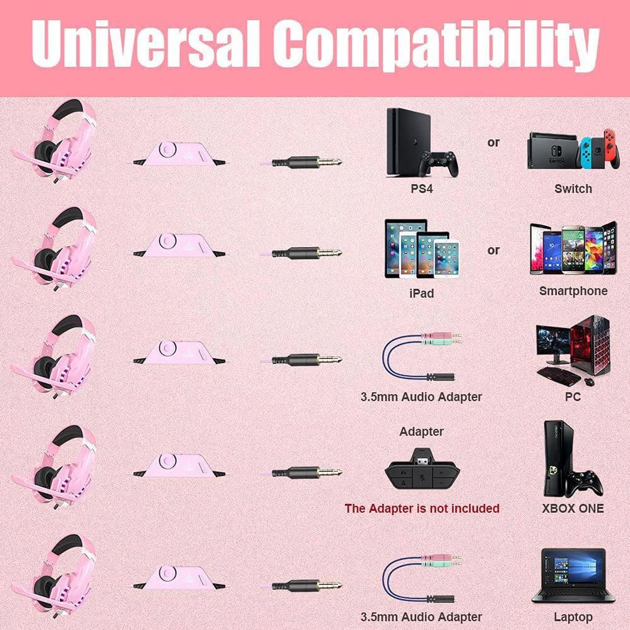 Alt view image 6 of 7 - BENGOO G9000 Professional Gaming Headset for PS4, PC, Xbox One Controller, Noise Cancelling Over Ear Headphones with Mic, LED Light, Bass Surround, Soft Memory Earmuffs for Laptop Nintendo - Pink