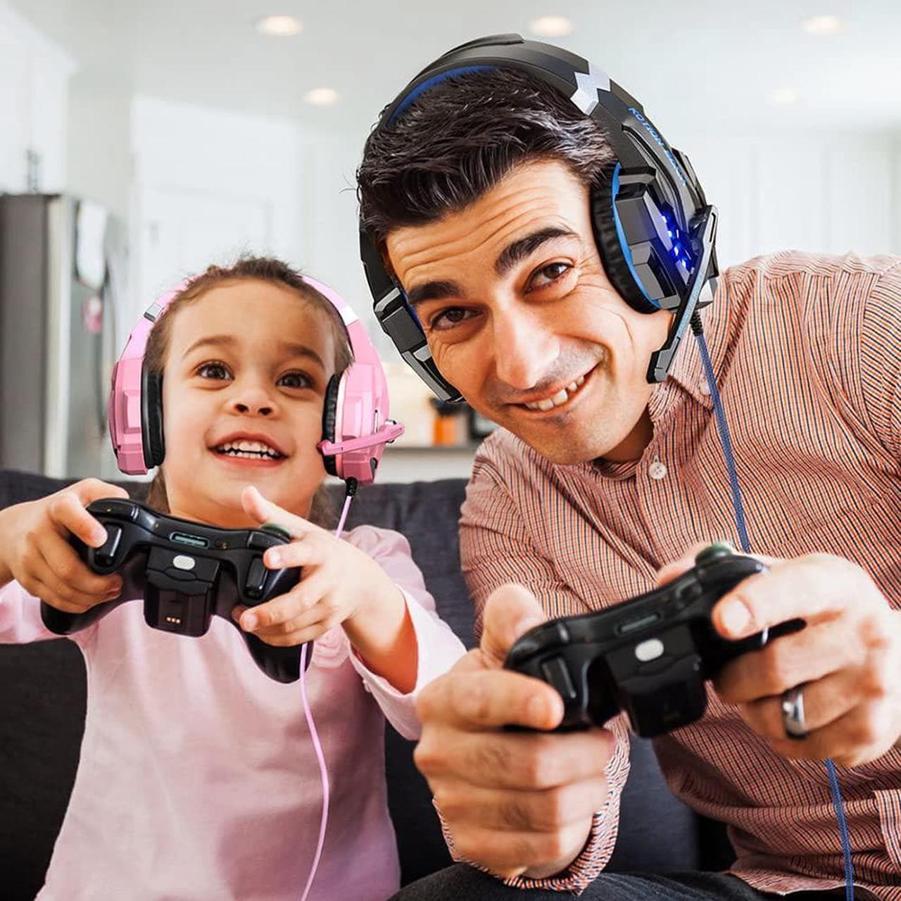 Alt view image 7 of 7 - BENGOO G9000 Professional Gaming Headset for PS4, PC, Xbox One Controller, Noise Cancelling Over Ear Headphones with Mic, LED Light, Bass Surround, Soft Memory Earmuffs for Laptop Nintendo - Pink