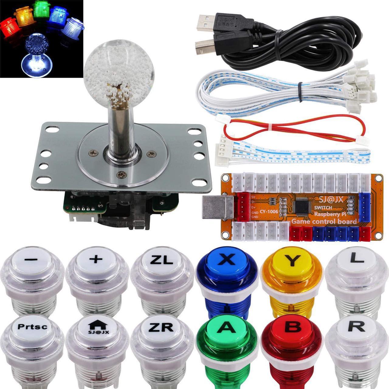 SJ@JX Arcade Game LED Controller Lamp USB Encoder Gamepad Cherry MX Microswitch Light Button 4-8way LED Joystick for Nintendo Switch PC PS3 Raspberry Pi MAME