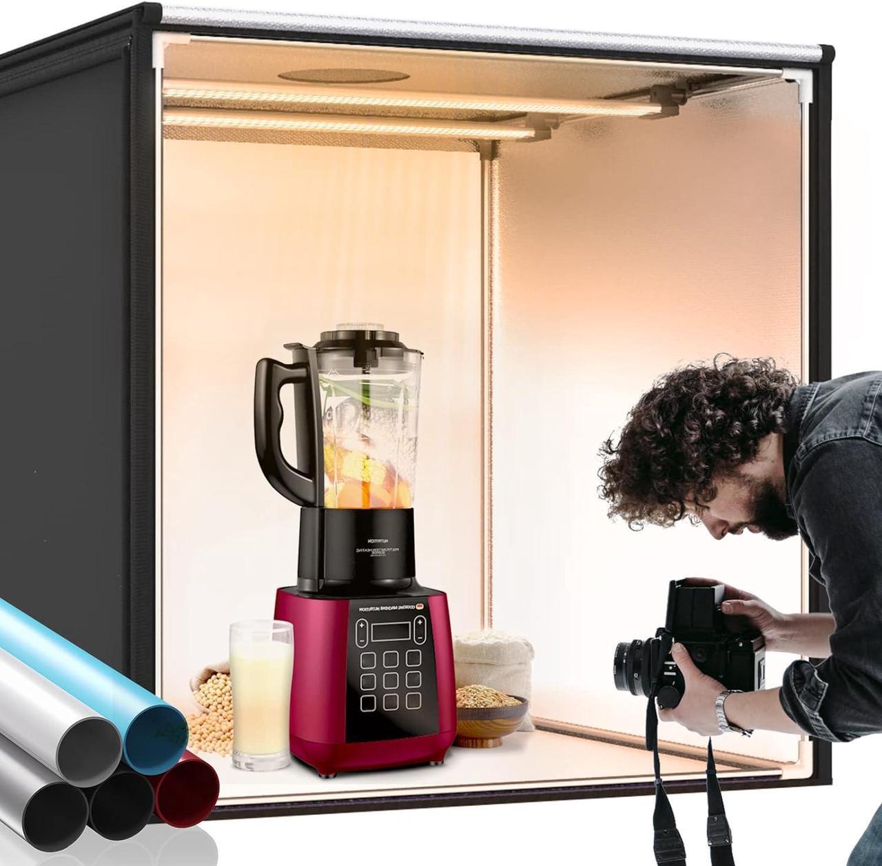 Main image of Bi-Color Dimmable Photo Light Box Kit, 32x32 inch/80x80 cm Photo Studio Photography Photo Box Kit 2 Led Light Bars 252 LED Light Beads Tabletop Professional Shooting Tent with 5 Backdrops