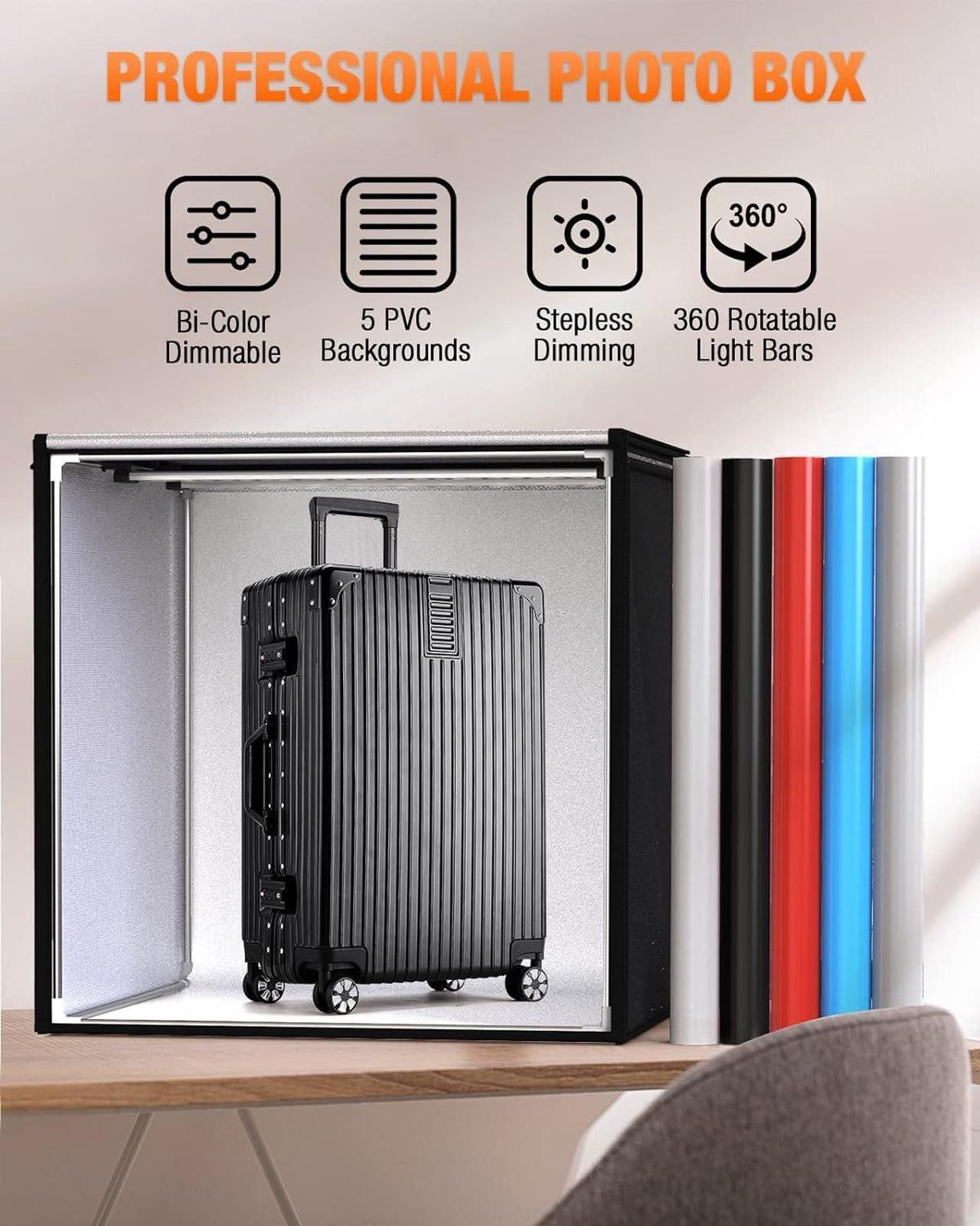 Alt view image 3 of 7 - Bi-Color Dimmable Photo Light Box Kit, 32x32 inch/80x80 cm Photo Studio Photography Photo Box Kit 2 Led Light Bars 252 LED Light Beads Tabletop Professional Shooting Tent with 5 Backdrops