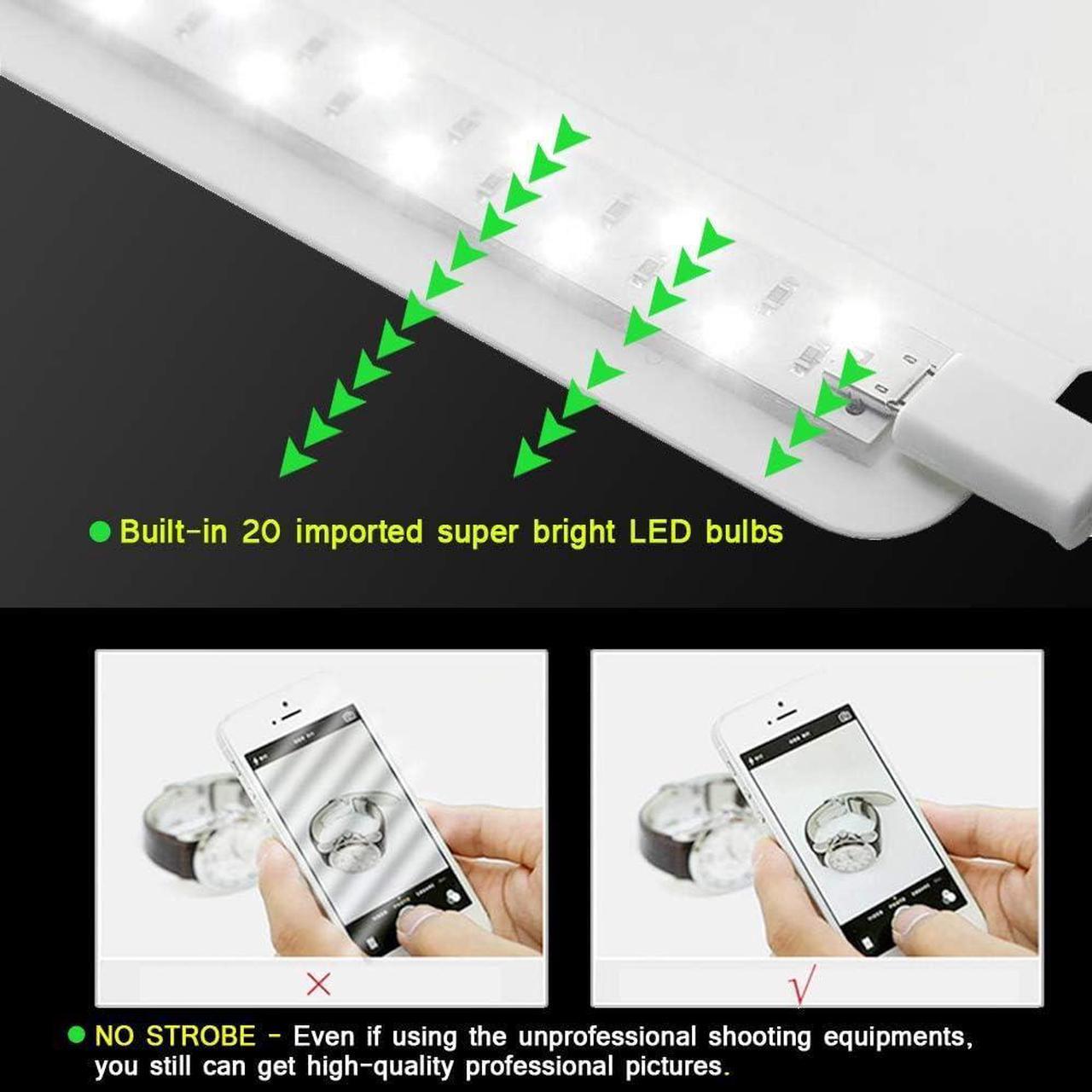 Alt view image 4 of 7 - Mini Photo Studio Tent Jewelry Light Box Kit, SENLIXIN Portable Foldable Small Home Photography Studio Light Box Booth Shooting Tent with LED Light Strips - with 6 Color Background (20x20x20cm)
