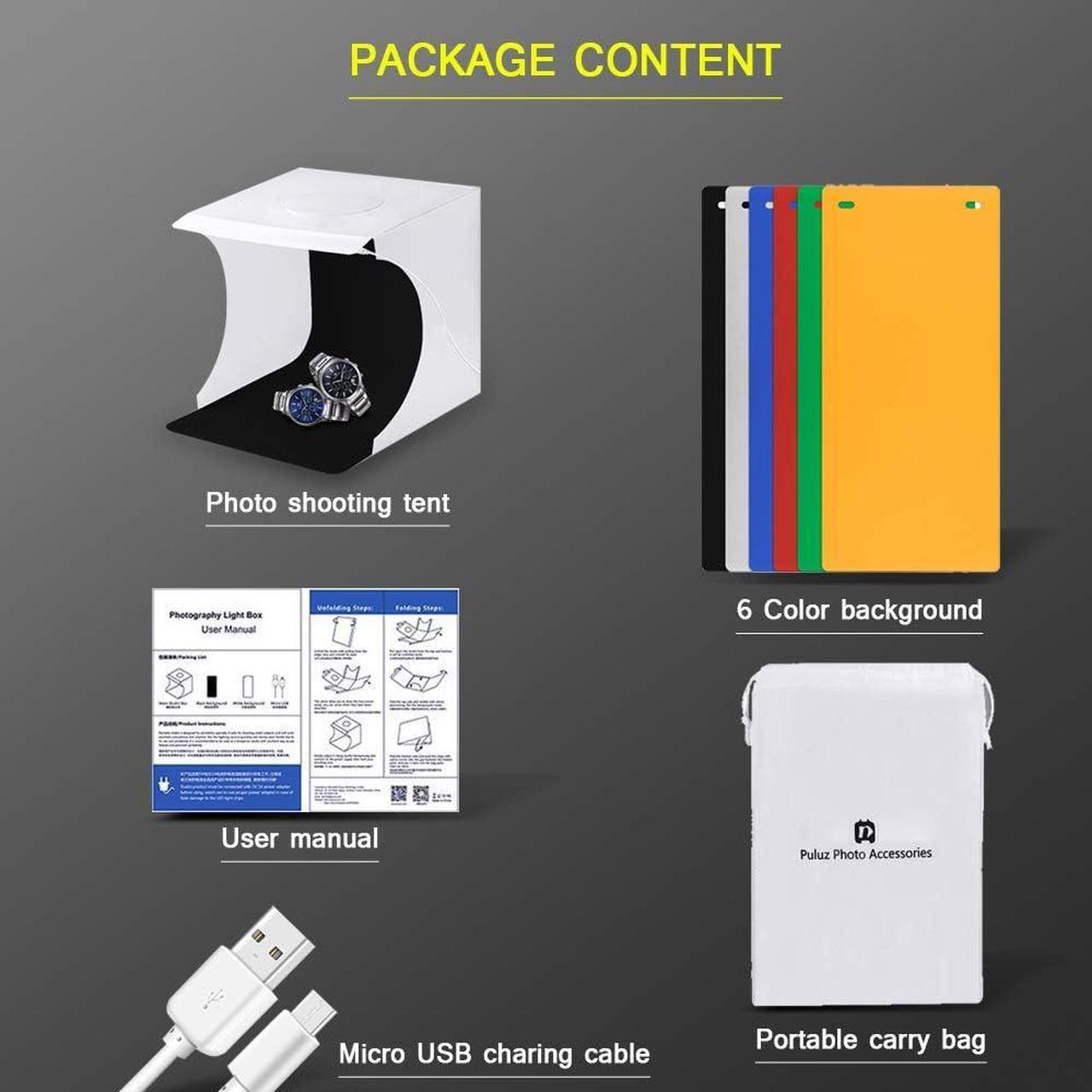 Alt view image 7 of 7 - Mini Photo Studio Tent Jewelry Light Box Kit, SENLIXIN Portable Foldable Small Home Photography Studio Light Box Booth Shooting Tent with LED Light Strips - with 6 Color Background (20x20x20cm)