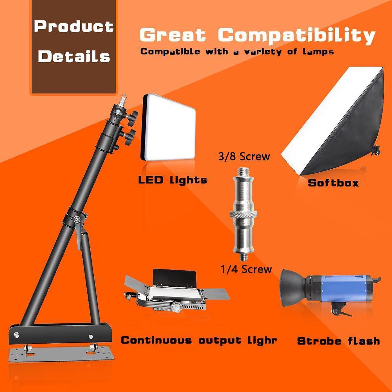 Alt view image 4 of 7 - Wall Mounting Triangle Boom Arm for Ring Light, Support 180° Flexible Rotation, 28-51in Adjustable Length, Save Space, for Monolight, Softbox, Umbrella and Reflector