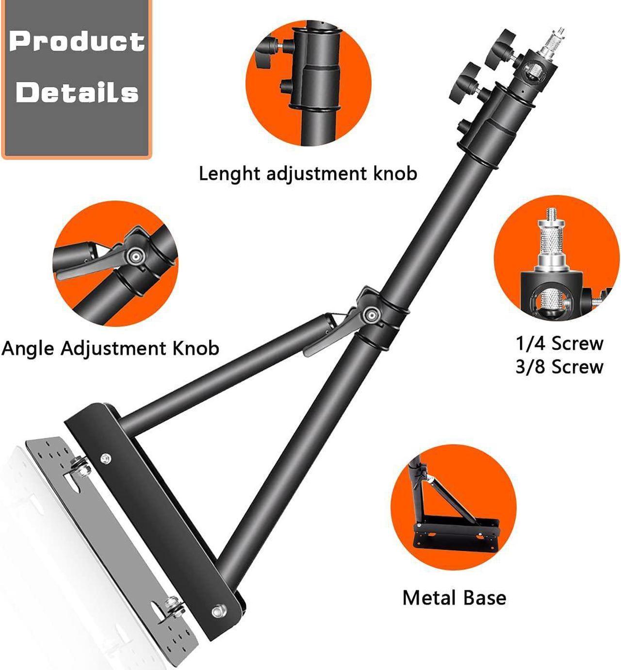 Alt view image 5 of 7 - Wall Mounting Triangle Boom Arm for Ring Light, Support 180° Flexible Rotation, 28-51in Adjustable Length, Save Space, for Monolight, Softbox, Umbrella and Reflector