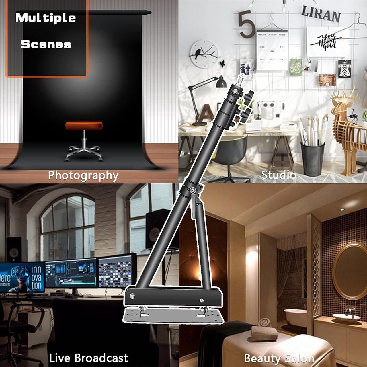 Alt view image 6 of 7 - Wall Mounting Triangle Boom Arm for Ring Light, Support 180° Flexible Rotation, 28-51in Adjustable Length, Save Space, for Monolight, Softbox, Umbrella and Reflector