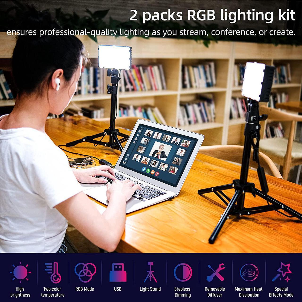 Alt view image 2 of 7 - RGB Photography Lighting,USB Powered 2600K-6000K LED Tabletop Light with Stand, for Zoom Calls Video Conference Webcam Meeting Tiktok Game Streaming YouTube Photo Video Studio Shooting 2 Packs