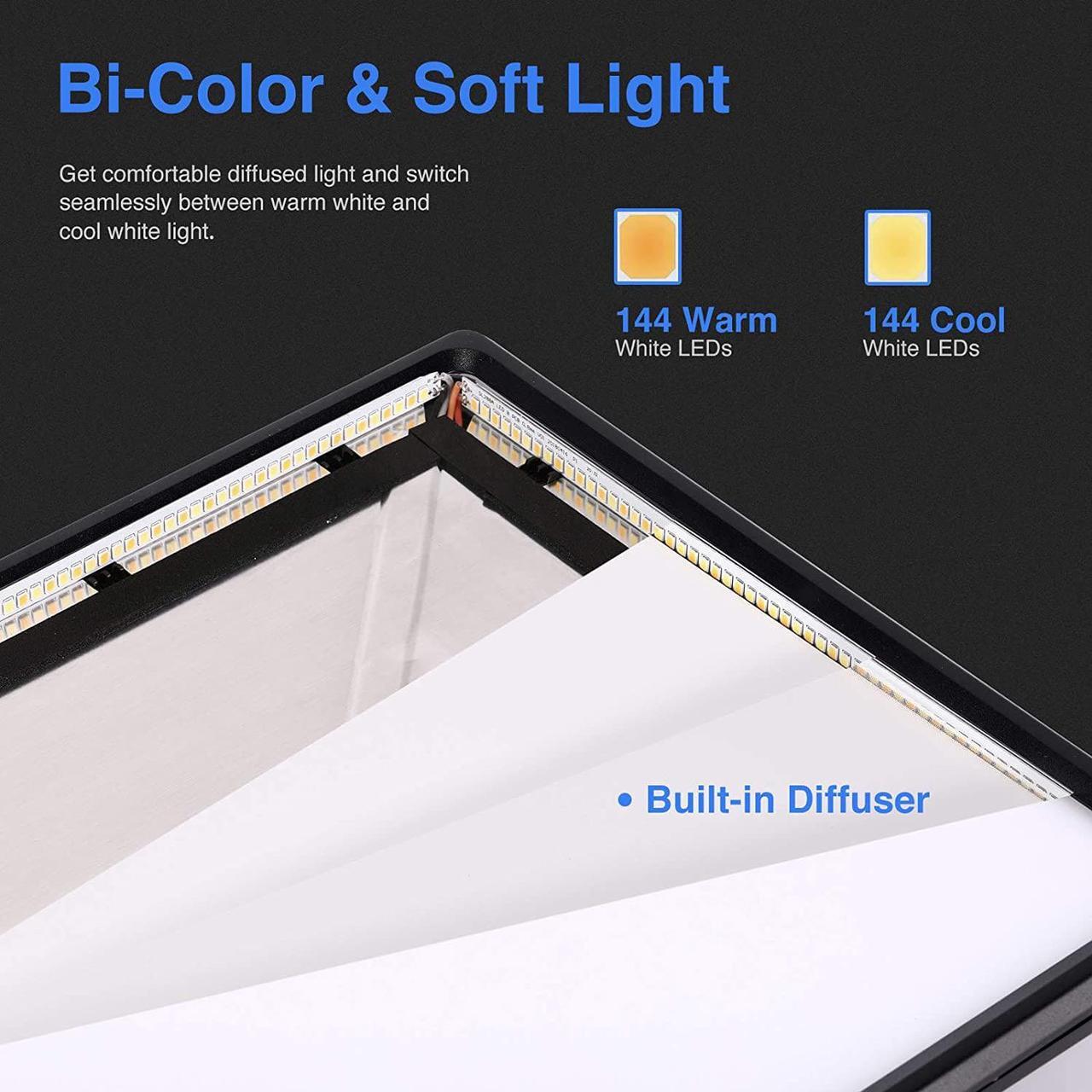 Alt view image 5 of 7 - Neewer 18" Led Video Light Panel Lighting Kit with Remote, 2-Pack 45W Dimmable Bi-Color +Light Stand, 3200K5600K Soft Light CRI 97+ 4800Lux for Game/Live Streaming/YouTube/Photography