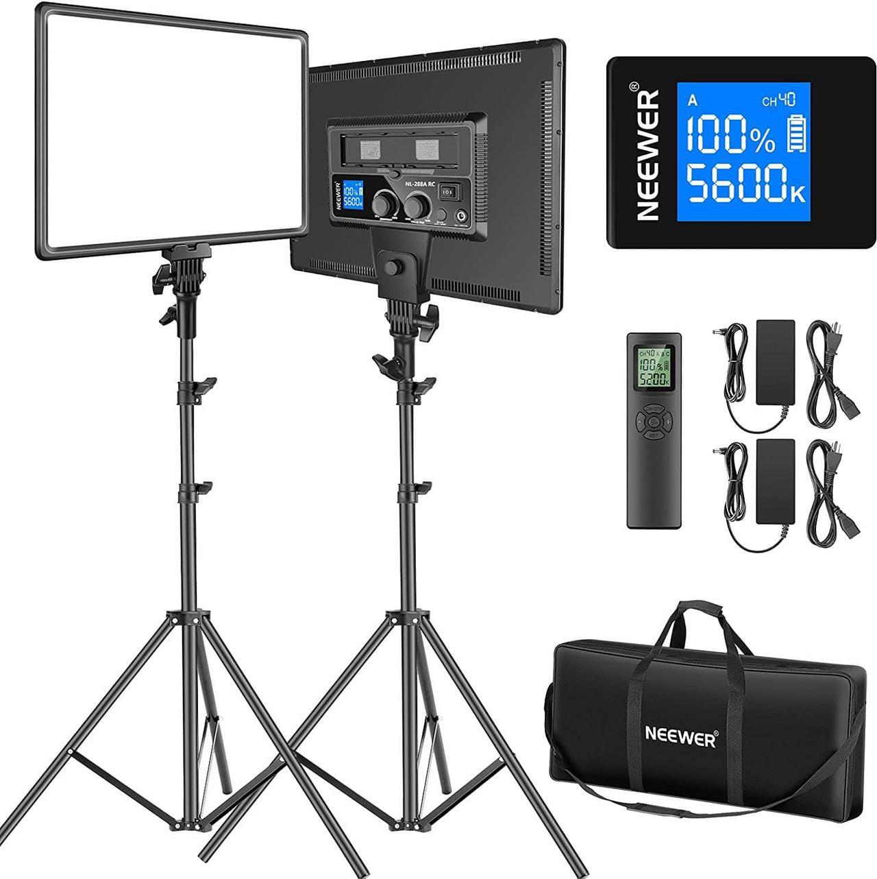 Main image of Neewer 18" Led Video Light Panel Lighting Kit with Remote, 2-Pack 45W Dimmable Bi-Color +Light Stand, 3200K5600K Soft Light CRI 97+ 4800Lux for Game/Live Streaming/YouTube/Photography